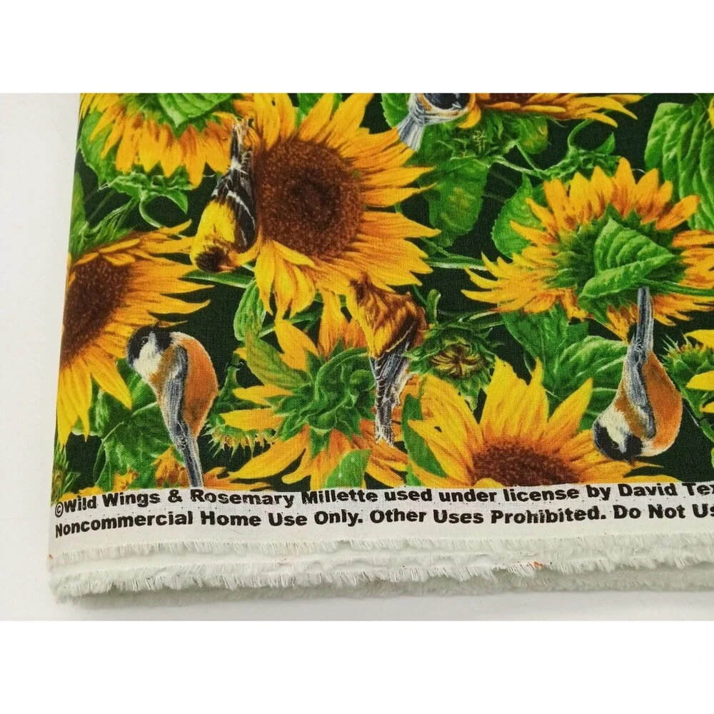 Wild Wings & Rosemary Millette Sunflower / Bird Print Fabric 6+ Yards